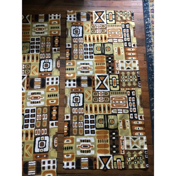 Awesome RARE Vintage Mid Century retro 70s large pattern oval brn tones fabric! - Picture 3 of 8